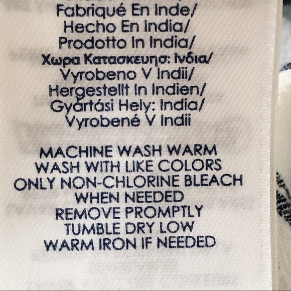 Chaps Ruffled Short Sleeve Peasant Blouse Blue White Striped Large - Picture 10 of 11